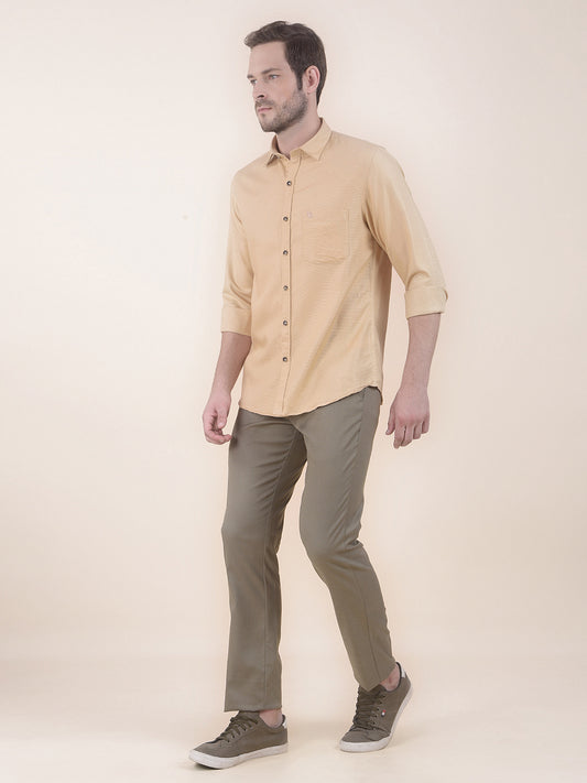 Men's Yellow Slim Fit Self Design Full Sleeve Casual Shirt