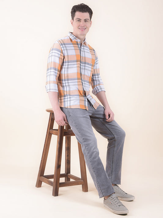  White Slim Fit Checkered Full Sleeve Casual Shirt