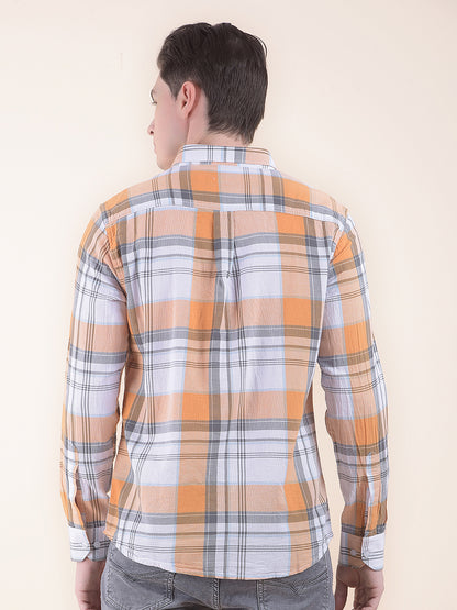 Men's White Slim Fit Checkered Full Sleeve Casual Shirt