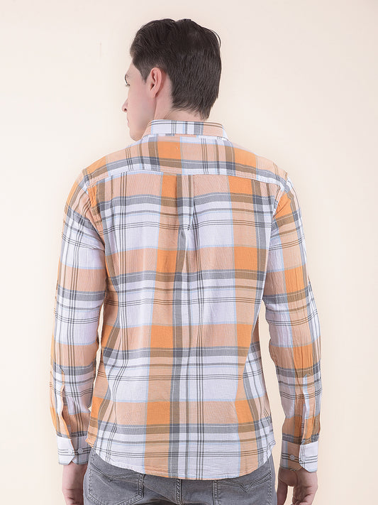 Men's White Slim Fit Checkered Full Sleeve Casual Shirt