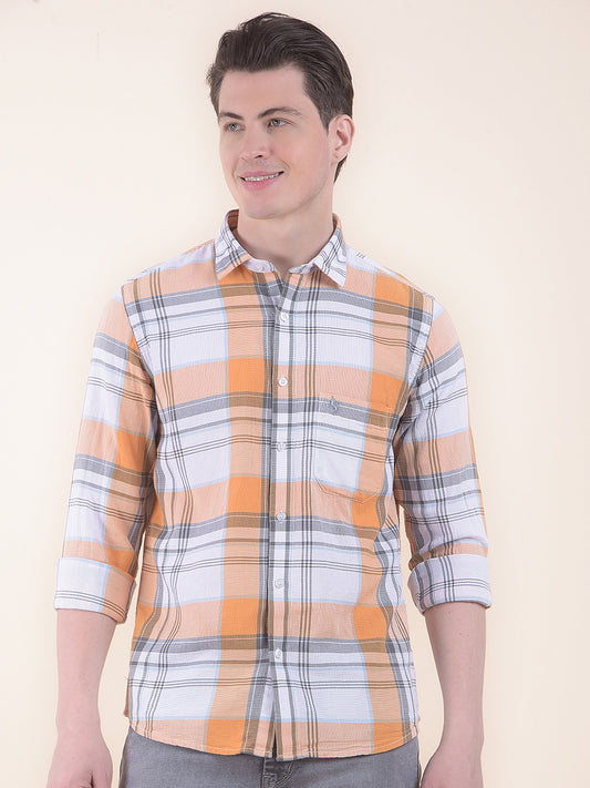 Men's White Slim Fit Checkered Full Sleeve Casual Shirt