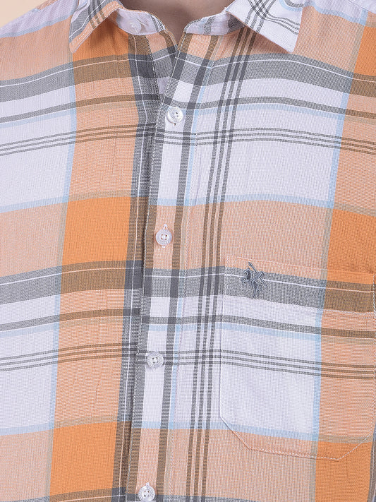 Men's White Slim Fit Checkered Full Sleeve Casual Shirt