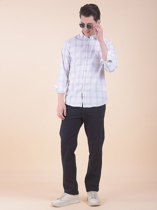  White Slim Fit Checkered Full Sleeve Casual Shirt