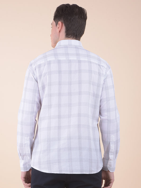 Men's White Slim Fit Checkered Full Sleeve Casual Shirt