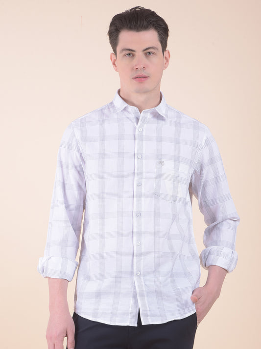Men's White Slim Fit Checkered Full Sleeve Casual Shirt