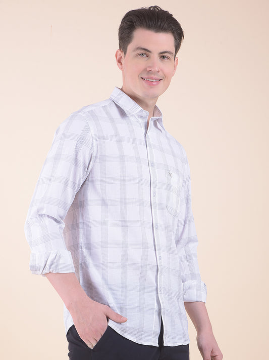 Men's White Slim Fit Checkered Full Sleeve Casual Shirt