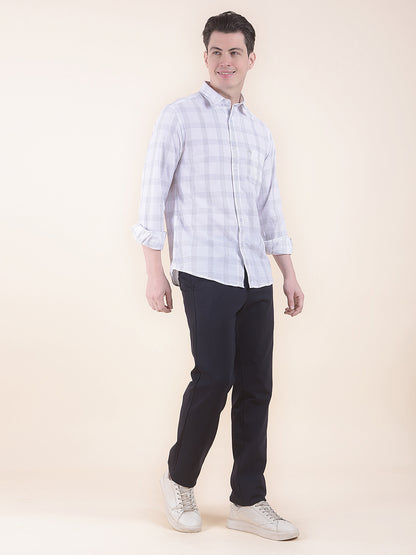 Men's White Slim Fit Checkered Full Sleeve Casual Shirt