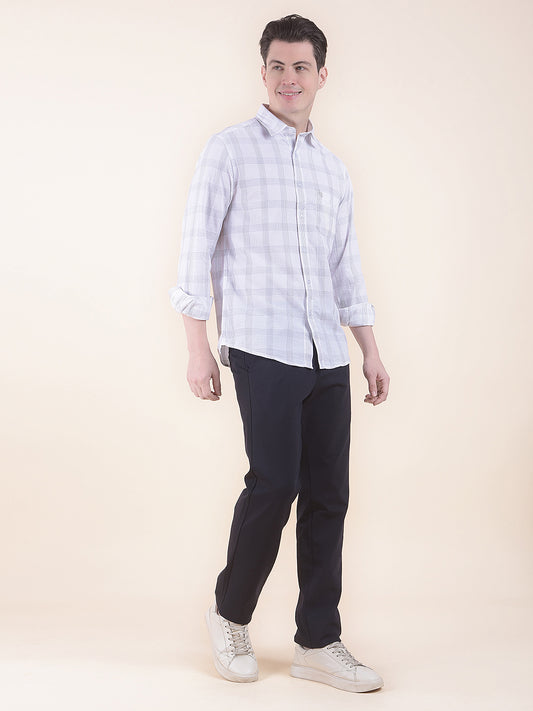 Men's White Slim Fit Checkered Full Sleeve Casual Shirt