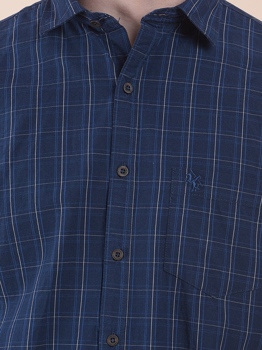 Men's Navy Slim Fit Checkered Full Sleeve Casual Shirt