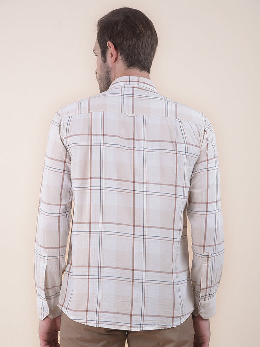 Men's Beige Slim Fit Checkered Full Sleeve Casual Shirt