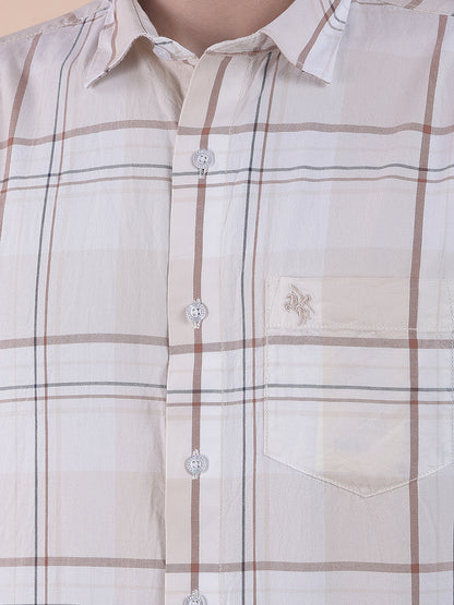 Men's Beige Slim Fit Checkered Full Sleeve Casual Shirt
