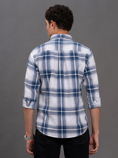 Men's Blue Checkered Slim Fit Full Sleeve Casual Shirt