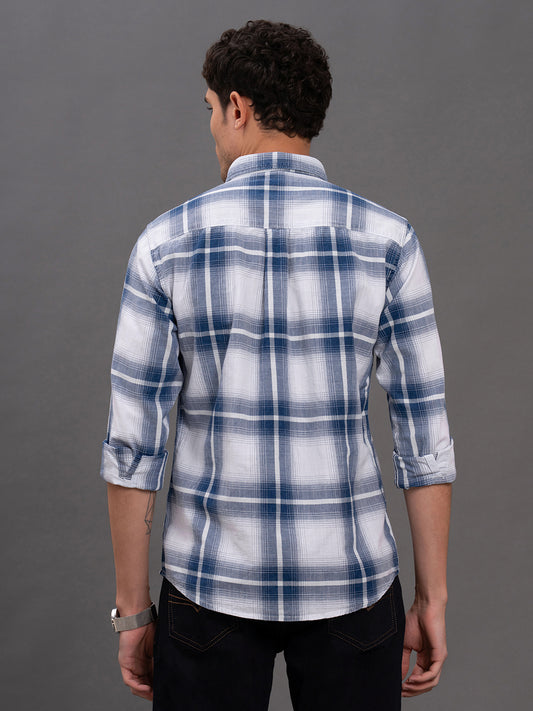 Men's Blue Checkered Slim Fit Full Sleeve Casual Shirt