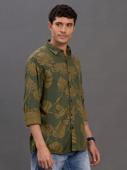 Men's Brown Printed Slim Fit Full Sleeve Casual Shirt