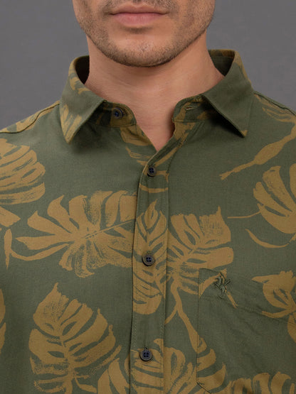 Men's Brown Printed Slim Fit Full Sleeve Casual Shirt