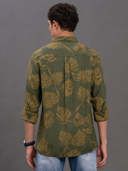 Men's Brown Printed Slim Fit Full Sleeve Casual Shirt
