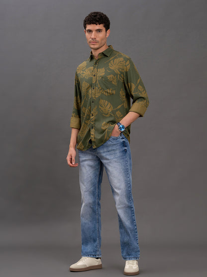 Men's Brown Printed Slim Fit Full Sleeve Casual Shirt