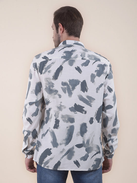 Men's White Slim Fit Printed Full Sleeve Casual Shirt