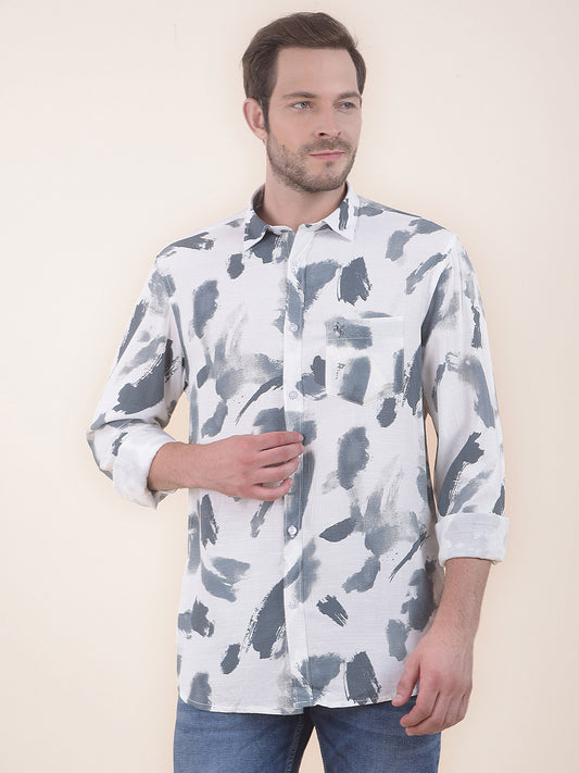 Men's White Slim Fit Printed Full Sleeve Casual Shirt