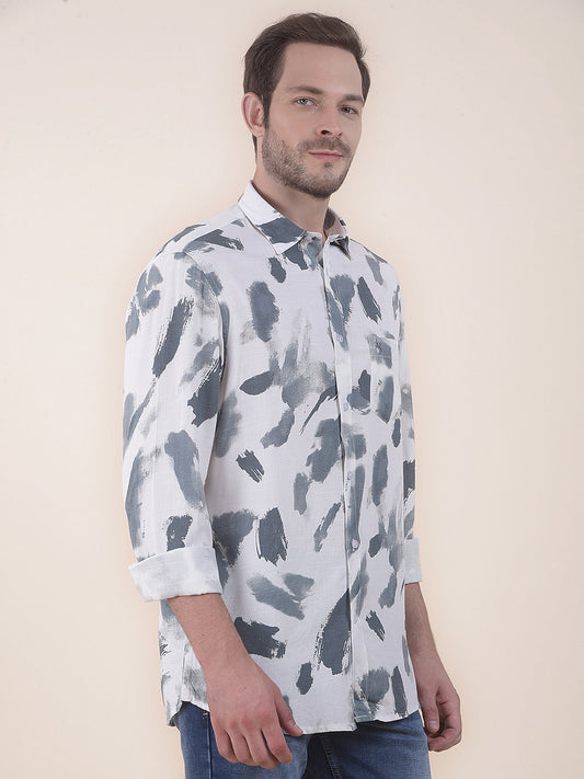 Men's White Slim Fit Printed Full Sleeve Casual Shirt
