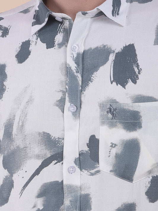 Men's White Slim Fit Printed Full Sleeve Casual Shirt
