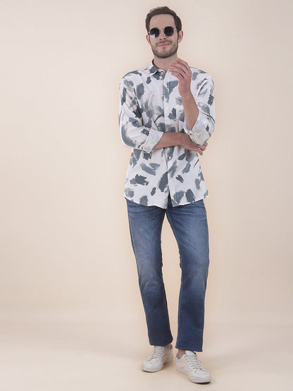 White Slim Fit Printed Full Sleeve Casual Shirt