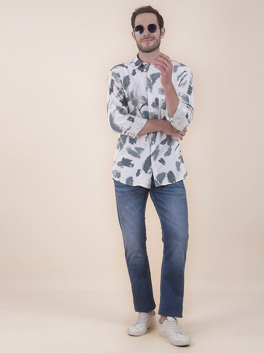  White Slim Fit Printed Full Sleeve Casual Shirt