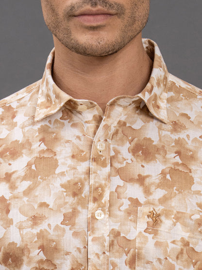 Men's Olive Printed Slim Fit Full Sleeve Casual Shirt