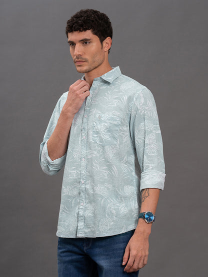 Men's Aqua Printed Slim Fit Full Sleeve Casual Shirt