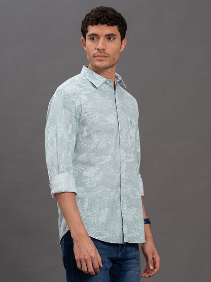 Men's Aqua Printed Slim Fit Full Sleeve Casual Shirt