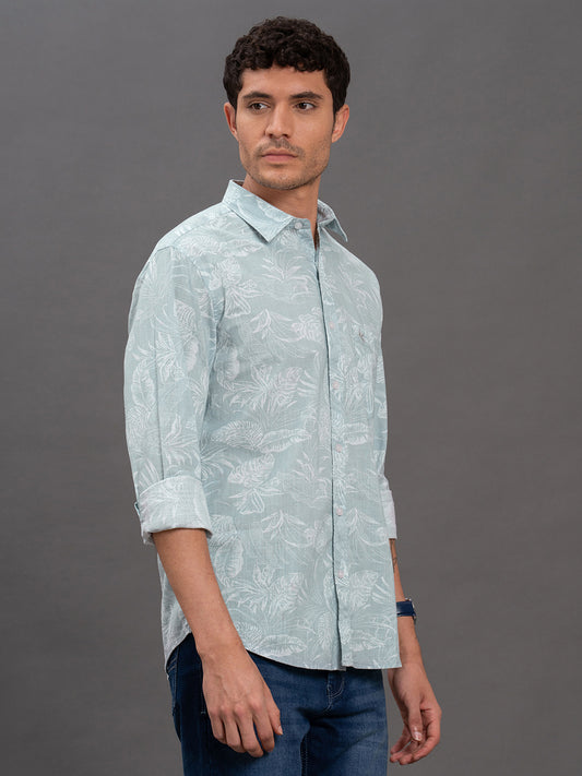 Men's Aqua Printed Slim Fit Full Sleeve Casual Shirt
