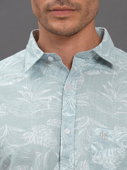 Men's Aqua Printed Slim Fit Full Sleeve Casual Shirt