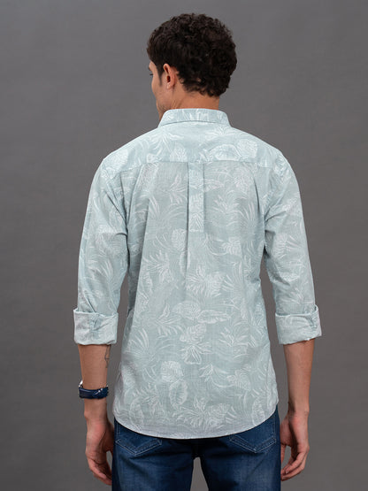 Men's Aqua Printed Slim Fit Full Sleeve Casual Shirt