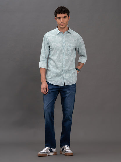 Men's Aqua Printed Slim Fit Full Sleeve Casual Shirt