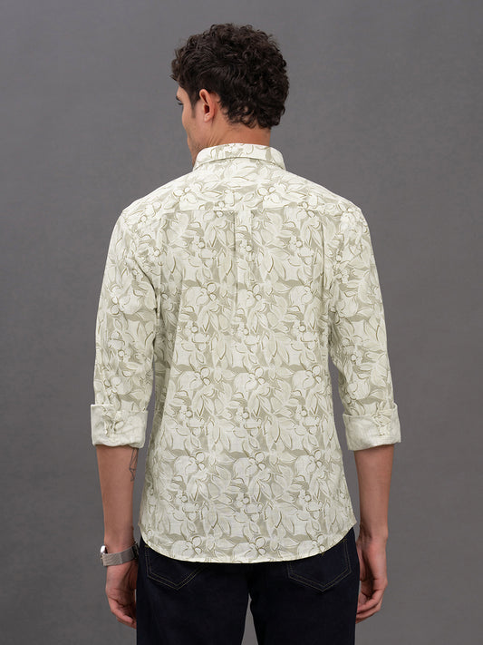 Men's Light Green Printed Slim Fit Full Sleeve Casual Shirt