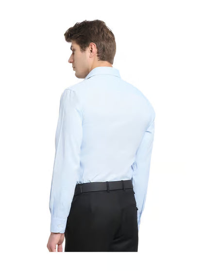 Men's Sky Blue Regular Fit Self Design Full Sleeve Formal Shirt