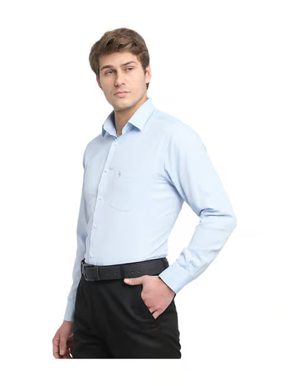 Men's Sky Blue Regular Fit Self Design Full Sleeve Formal Shirt