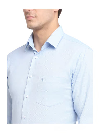Men's Sky Blue Regular Fit Self Design Full Sleeve Formal Shirt