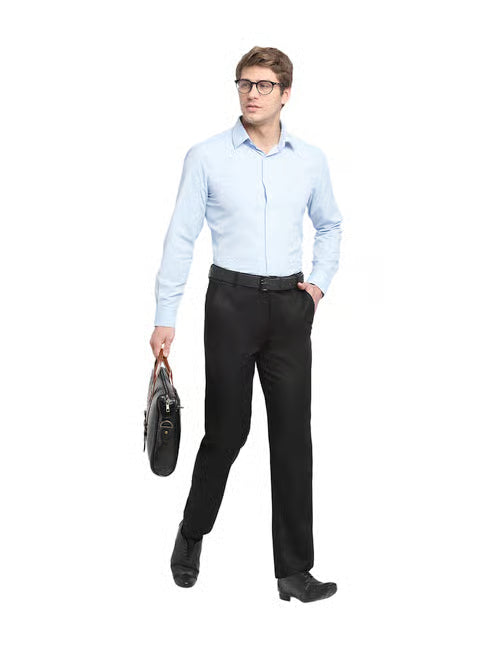 Men's Sky Blue Regular Fit Self Design Full Sleeve Formal Shirt