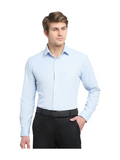 Men's Sky Blue Regular Fit Self Design Full Sleeve Formal Shirt