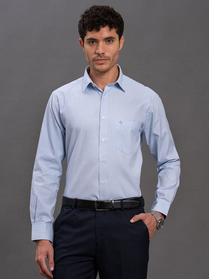 Men's Sky Blue Regular Fit Self Design Full Sleeve Formal Shirt