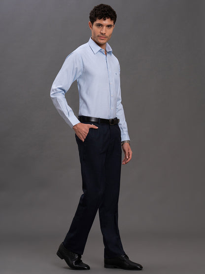 Men's Sky Blue Regular Fit Self Design Full Sleeve Formal Shirt