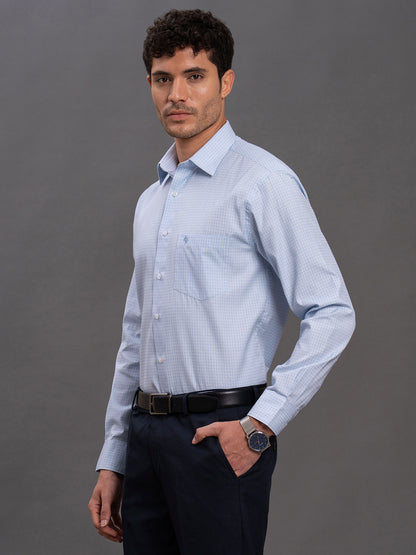 Men's Sky Blue Regular Fit Self Design Full Sleeve Formal Shirt
