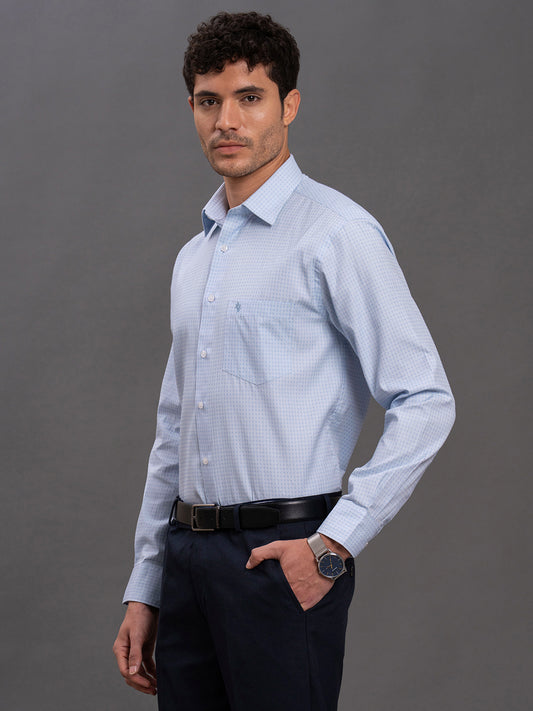 Men's Sky Blue Regular Fit Self Design Full Sleeve Formal Shirt