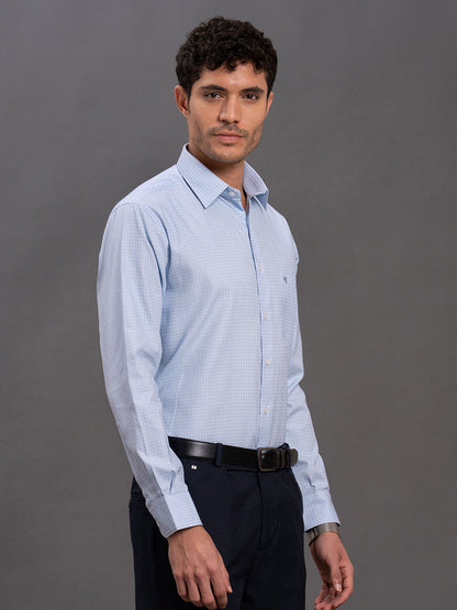 Men's Sky Blue Regular Fit Self Design Full Sleeve Formal Shirt