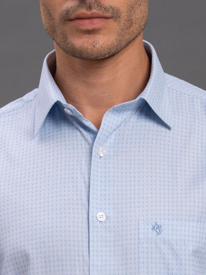 Men's Sky Blue Regular Fit Self Design Full Sleeve Formal Shirt