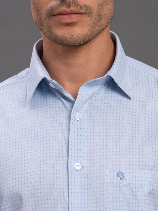 Men's Sky Blue Regular Fit Self Design Full Sleeve Formal Shirt