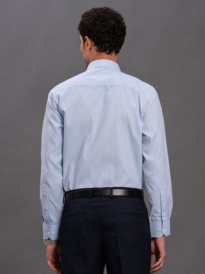 Men's Sky Blue Regular Fit Self Design Full Sleeve Formal Shirt
