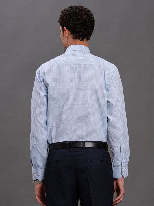 Men's Sky Blue Regular Fit Self Design Full Sleeve Formal Shirt