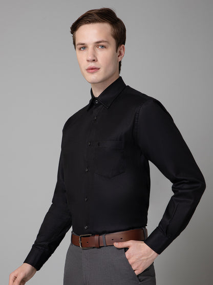 Men's Black Formal Self Textured Full Sleeve Shirt